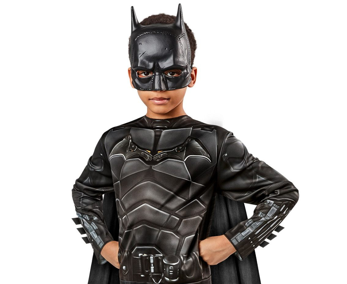 Includes: Batman printed jumpsuit with cape and mask